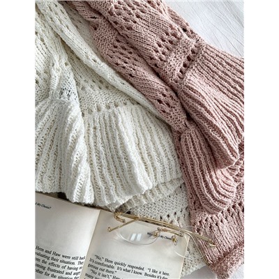 Милый женский вязаный ажурный пуловер с баской Н*М