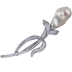 Брошь Барокко (жемчуг белый 16мм, белый фианит; покрытие родий), Есть комплект