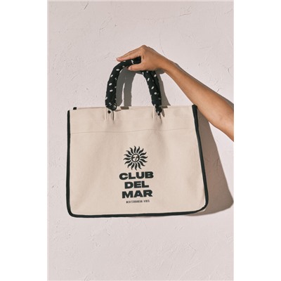 Bolso grande canva beige estampado