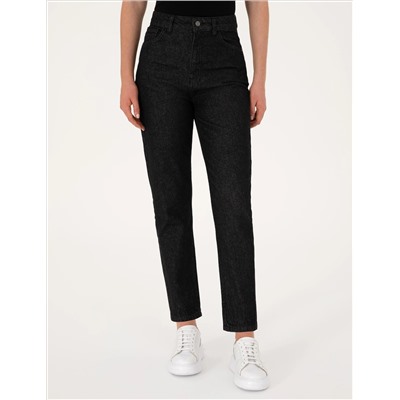 Siyah Mom High Waist Fit Jean Pantolon
