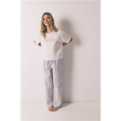 Pijama largo 100% algodón azul estampado rayas