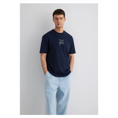 Mavi Baskılı Lacivert Tişört Loose Fit / Bol Rahat Kesim 0612796-70490