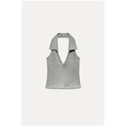 FADED-EFFECT INTERLOCK HALTER POLO TOP