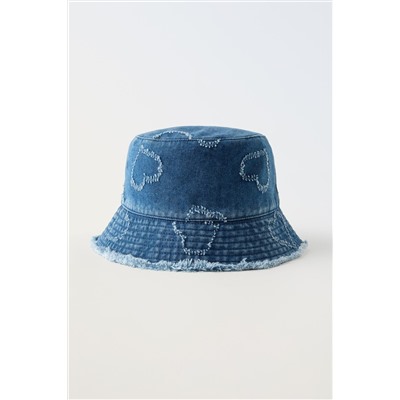 DENIM BUCKET HAT WITH HEARTS