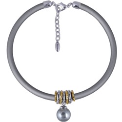 Колье Гевея (Майорка 16мм серо-голубая; каучук серый; покрытие родий) 40-45см, Есть комплект