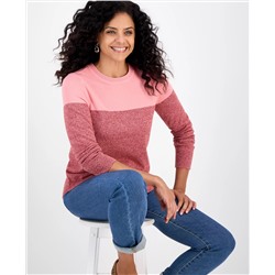 Style & Co Women's Crewneck Cotton Colorblocked Sweater