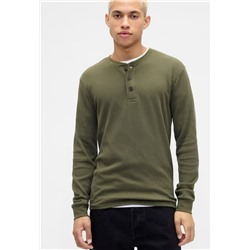 Waffle-Knit Henley T-Shirt