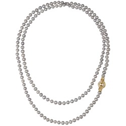 Колье (жемчуг серо-голубой 7-8мм, фианит; покрытие золото) 120см, Есть комплект