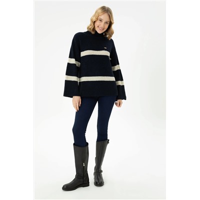 Kadın Lacivert Balıkçı Yaka Kazak