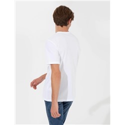 Beyaz Slim Fit Baskılı Bisiklet Yaka Tişört