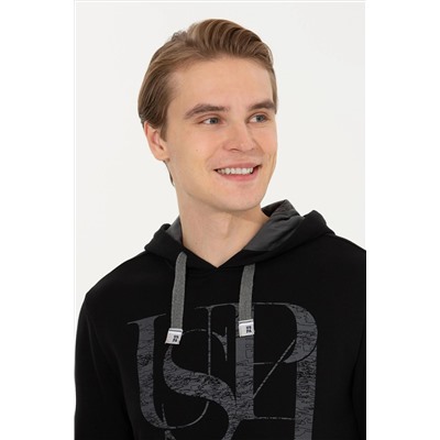 Erkek Siyah Kapüşonlu Sweatshirt
