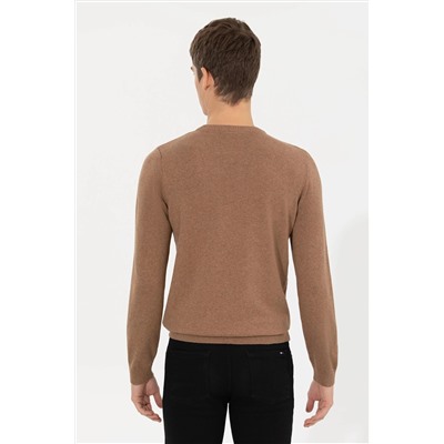 Erkek Camel Melanj Bisiklet Yaka Triko Kazak