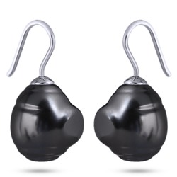 Серьги (Майорка 14мм барочная темно-серая; покрытие родий), Есть комплект