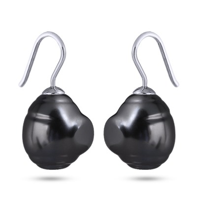 Серьги (Майорка 14мм барочная темно-серая; покрытие родий), Есть комплект