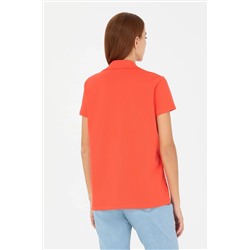 Kadın Kırmızı Kaçık Yaka Basic Tişört