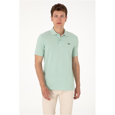 Erkek Regular Fit Polo Yaka Su Yeşili Basic Tişört