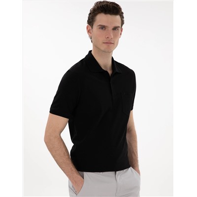 Siyah Regular Fit %100 Pamuk Polo Yaka Basic Tişört
