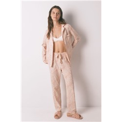 Pijama camisero 100% algodón flores naranja