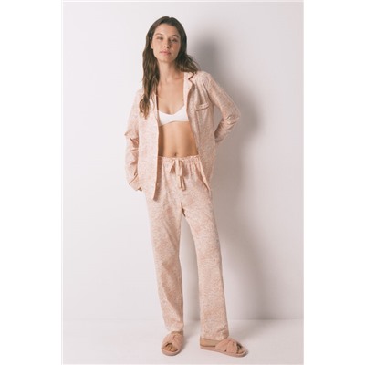 Pijama camisero 100% algodón flores naranja