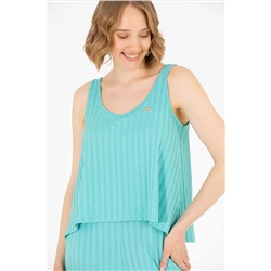 Kadın Mint Bisiklet Yaka Kolsuz Tişört