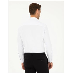 Beyaz Slim Fit Armürlü Uzun Kollu Gömlek