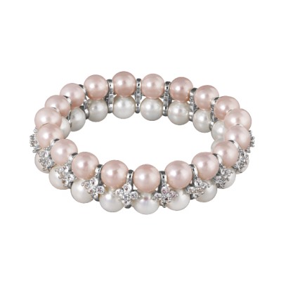 Браслет Вальс (Майорка 7мм белая, светло-сиреневая, фианит; покрытие родий), Есть комплект