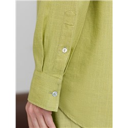 Свободная удлиненная блузка с карманом изо льна с вискозой