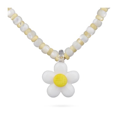 Колье Букет (перламурт, муранское стекло белое, желтое; покрытие золото), Есть комплект