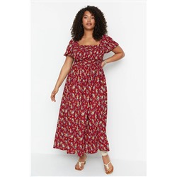 Trendyol Curve Bordo Desenli Dokuma Göğsü Gipeli Elbise TBBSS22EL1611