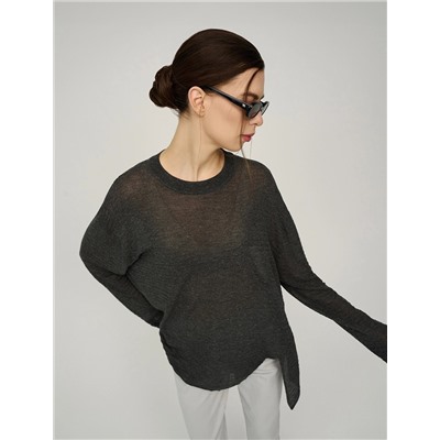 Серый джемпер с разрезом вязаный