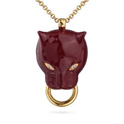 Кулон Пантера (эмаль бургунди, кристаллы SW белые; золото) 80см, Есть комплект