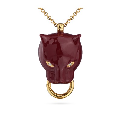 Кулон Пантера (эмаль бургунди, кристаллы SW белые; золото) 80см, Есть комплект