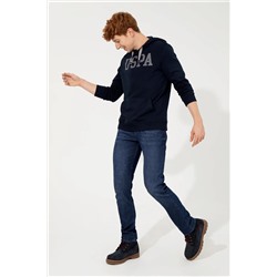Erkek Lacivert Kapüşonlu Basic Sweatshirt