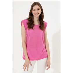 Kadın Pembe Bisiklet Yaka Kolsuz Tişört