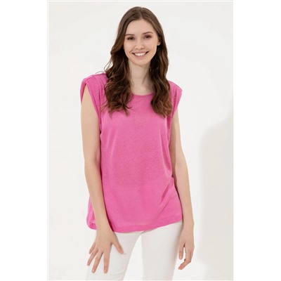 Kadın Pembe Bisiklet Yaka Kolsuz Tişört