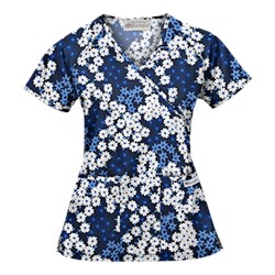 UA Vibrant Blossoms Navy Mock Wrap Scrub Top