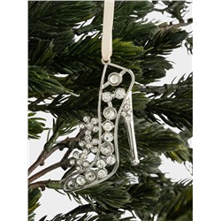 Игрушка елочная, 8 см, металл, серебристая, Туфелька со стразами, Event