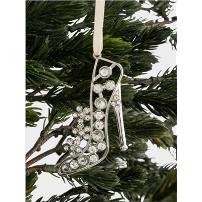 Игрушка елочная, 8 см, металл, серебристая, Туфелька со стразами, Event