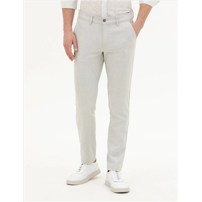 Gri Slim Fit Beli Lastikli Kanvas Pantolon
