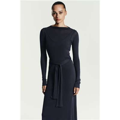 VESTIDO EFECTO DOBLE CINTURÓN LAZADA