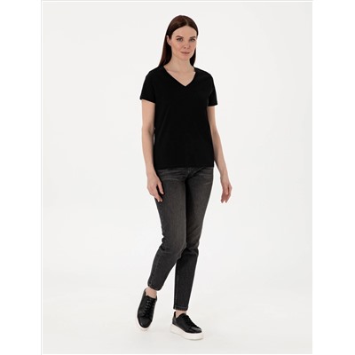 Siyah Regular Fit V Yaka Basic Tişört