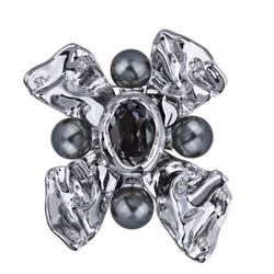 Брошь Грациоза (кристаллы SW темно-серые, Майорка; покрытие родий), Есть комплект