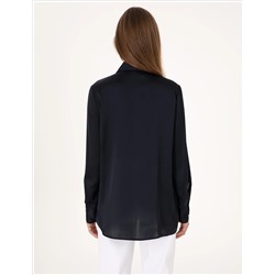 Lacivert Comfort Fit Saten Uzun Kollu Gömlek