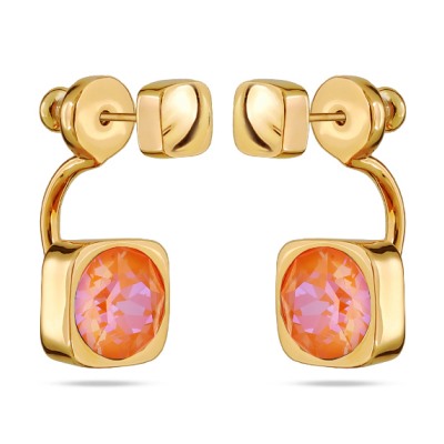 Серьги Теннис (кристаллы SW оранжевые 8мм; покрытие золото), Есть комплект