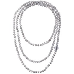 Колье (жемчуг серо-голубой 7-8мм, фианит; покрытие родий) 160см, Есть комплект