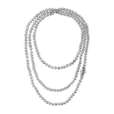 Колье (жемчуг серо-голубой 7-8мм, фианит; покрытие родий) 160см, Есть комплект