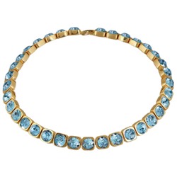 Колье Теннис (кристаллы SW аквамарин 8мм; покрытие золото) 37-40см, Есть комплект