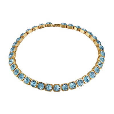 Колье Теннис (кристаллы SW аквамарин 8мм; покрытие золото) 37-40см, Есть комплект