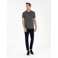 Antrasit Slim Fit %100 Pamuk Polo Yaka Basic Tişört