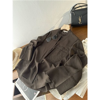 Женская рубашка с вышитым карманом из смесового тенселя ЗАР*А